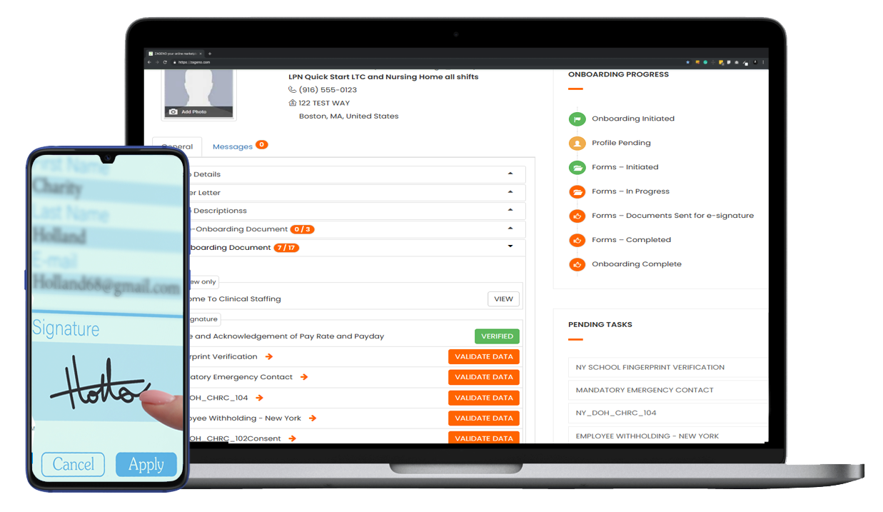 ProWizard digital onboarding portal for staffing companies with integrated e-signature and document management